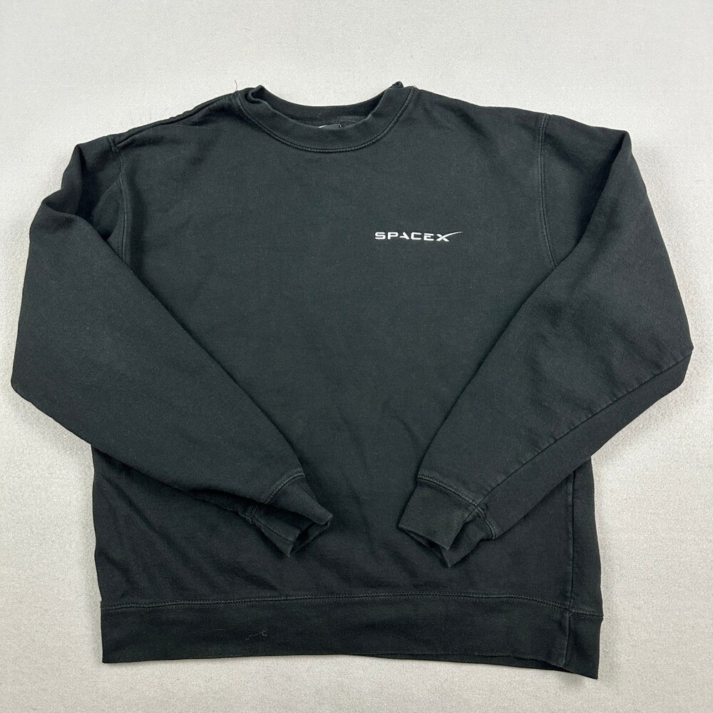 SpaceX Sweatshirt Men Small Black Solid Fleece Crewneck Elon Musk Pullover S
